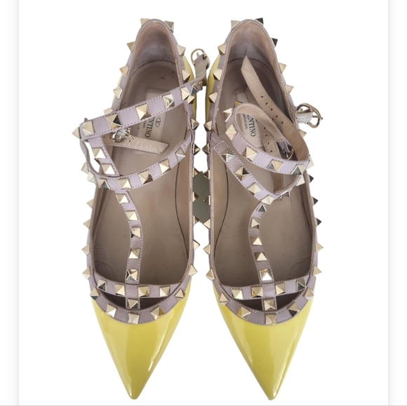 Valentino Rockstud Cage Ballet Flats Yellow 1 - Picture 15 of 15